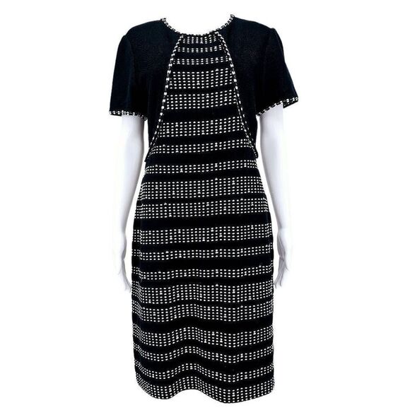 St. John Knit Midi Wool Bodycon Dress Black 10 - Picture 1 of 6